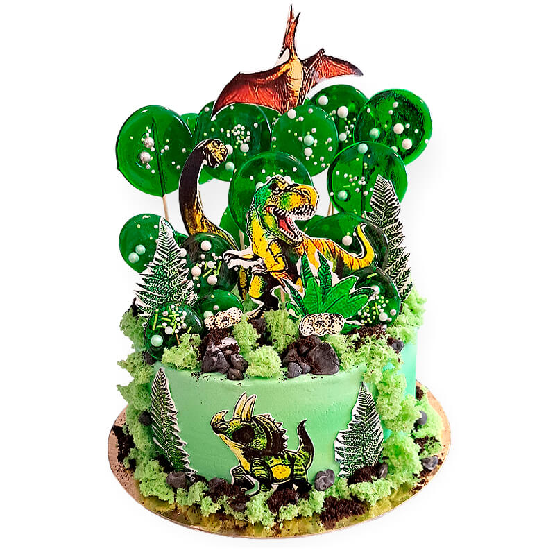 tort z dinozaurami w zielonych kolorach
