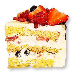 Owocowy: białe biszkopty, krem z mascarpone, truskawki, borówki, maliny